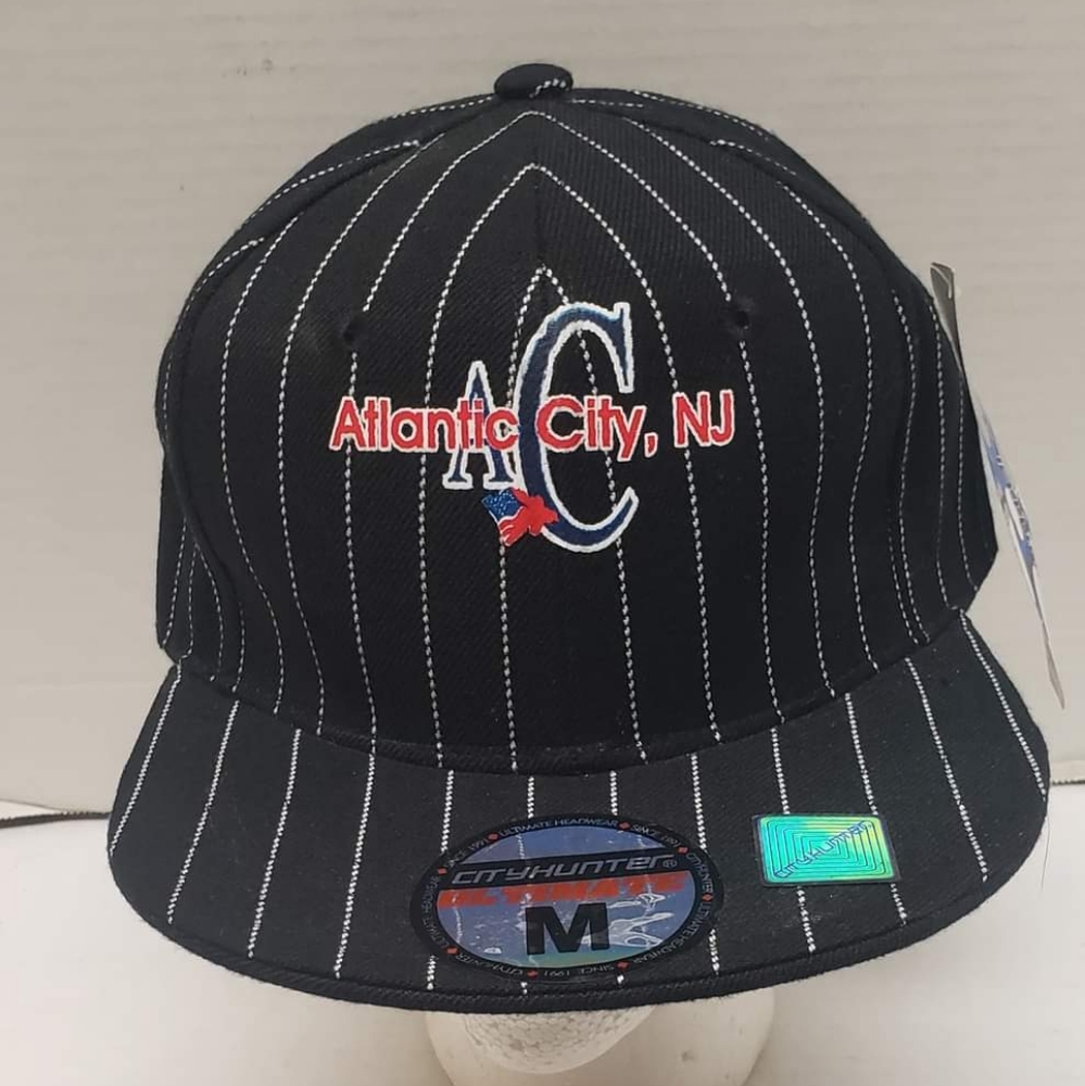 CityHunter Atlantic City NJ Black Pin Striped Baseball Cap Medium